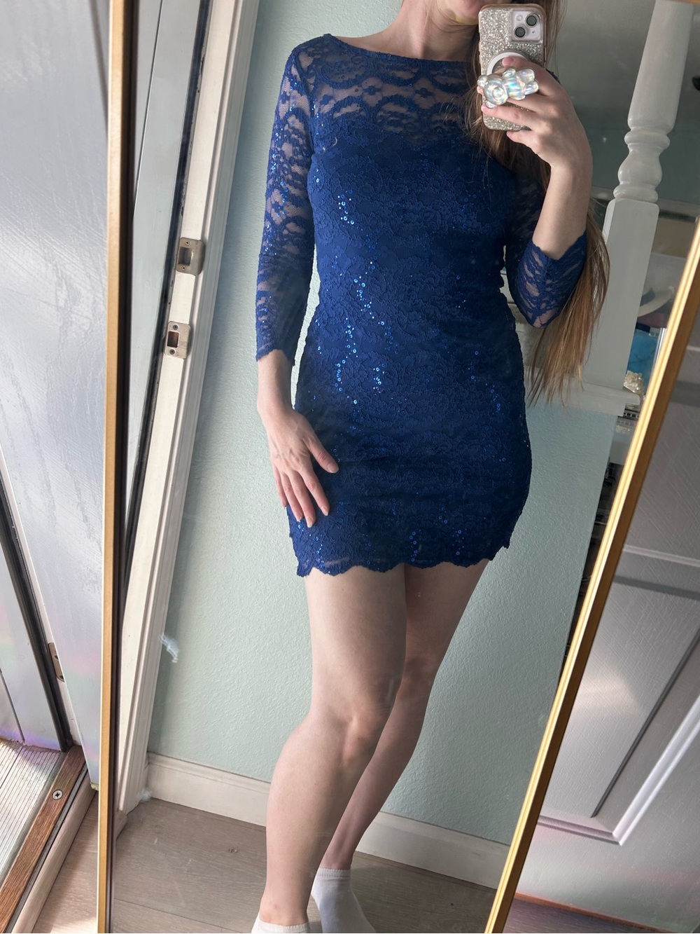 Jump Royal Blue Lace Long Sleeve Sequin Bodycon Dress